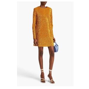 NWT Stine Goya Odis Sequined Plisse Mini Dress in Gold, Size S